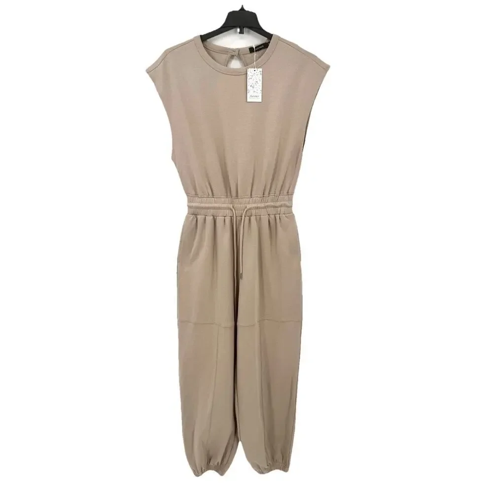 Automet Beige Women’s Size Medium Cap Sleeve Open Back Boho Jumper Romper - Picture 2 of 10